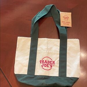 New! Trader Joe's Green and Cream Mini Holiday Canvas Tote